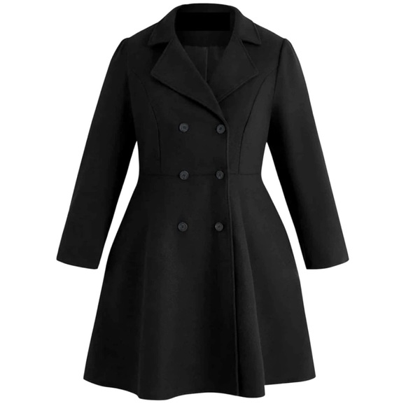 Plus Solid Double Breasted Overcoat Warm Outwear Jacket Pea Trench Coat - Picture 15 of 15